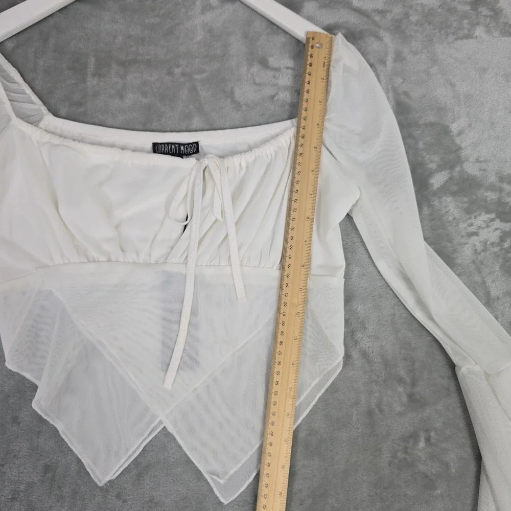 Current Mood Sheer Mesh Crop Top White‎ L Fairy Y2K Angel Festival Rave